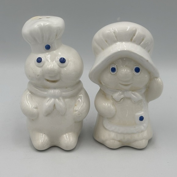 Pillsbury Doughboy Salt And Pepper Shakers B&M 1988 Vtg Ceramic S&P Set/White - Picture 1 of 12